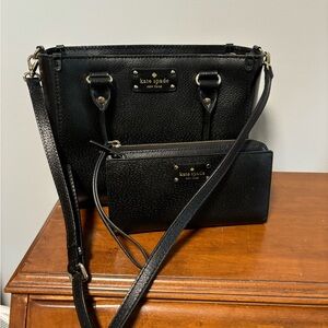 Kate Spade black satchel purse with matching wallet